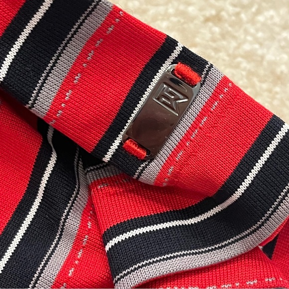 Tiger Woods Collection Polo Shirt Mens Medium Red Black Stripes Nike Golf DriFit - Picture 6 of 10